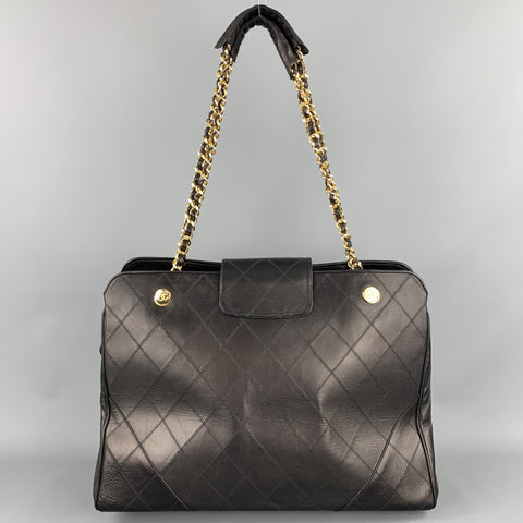 Vintage CHANEL Supermodel Jumbo XL Bag Black Quilted Leather Shoulder Handbag