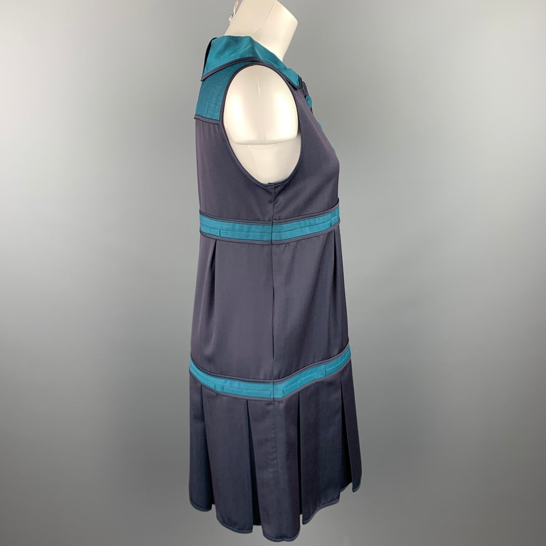 MARC by MARC JACOBS Size 6 Slate Color Block Wool Pleated Sleeveless Dress