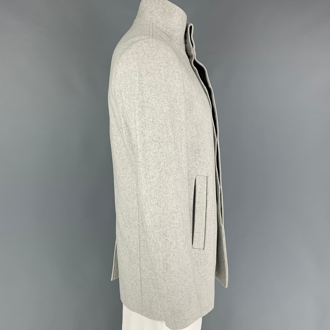 THEORY Taille L Veste en Cachemire Laine Vierge Gris Clair Chiné