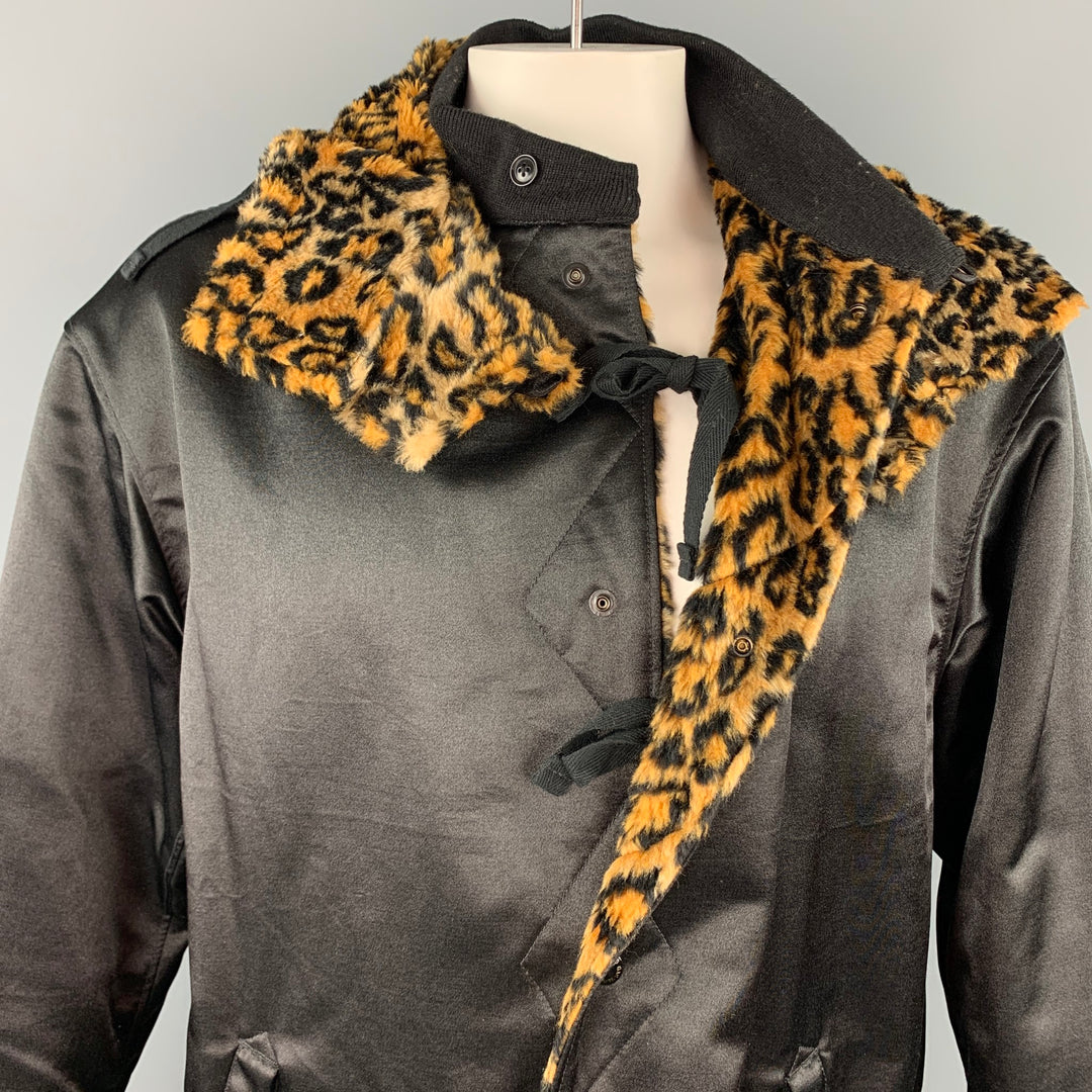 ENGINEERED GARMENTS Size L Black & Tan Leopard Print Polyester / Cotton Coat