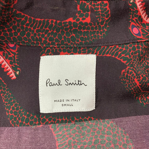 PAUL SMITH Taille S Chemise à manches longues en cupro / coton imprimé dinosaure marron et rouge