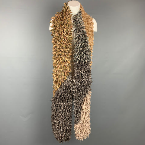 MISSONI Taupe & Grey Textured Knitted Rayon Blend Scarf