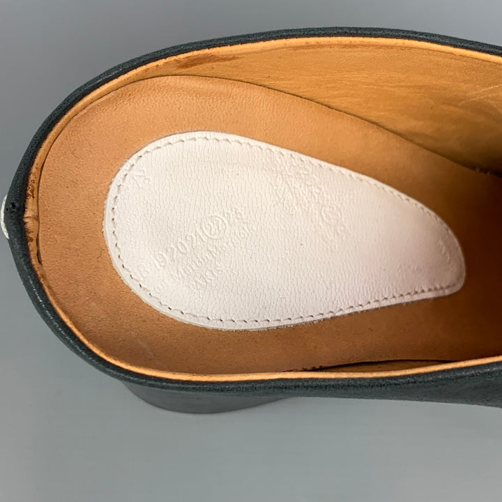 MAISON MARTIN MARGIELA Size 8 Charcoal Leather Tabi Wedge Slippers