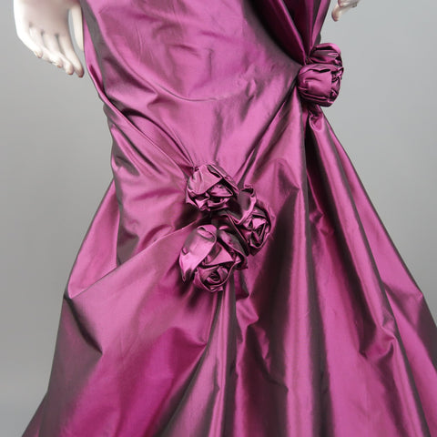 RICHARD TYLER Size 10 Purple Silk Taffeta Gathered Rosette Gown