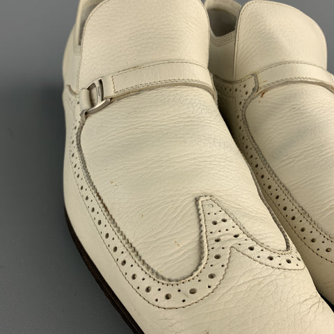 SALVATORE FERRAGAMO Sammy Talla 11 Mocasines sin cordones de cuero perforado color marfil