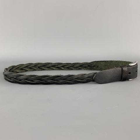 CAPUTO & CO. Size 36 Braided Black Leather Silver Tone Buckle Belt