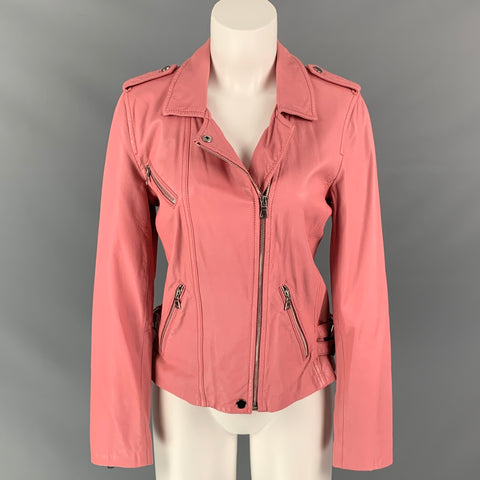 REBECCA TAYLOR Size 6 Pink Leather Motorcycle Jacket