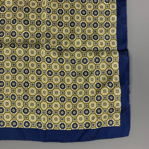 SUITSUPPLY Navy Green Abstract Floral Silk Pocket Square