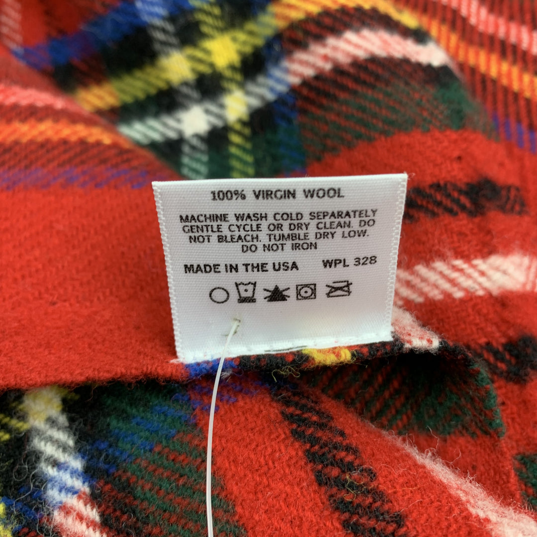 FARIBAULT Plaid Red Wool Fringe Throw Blanket