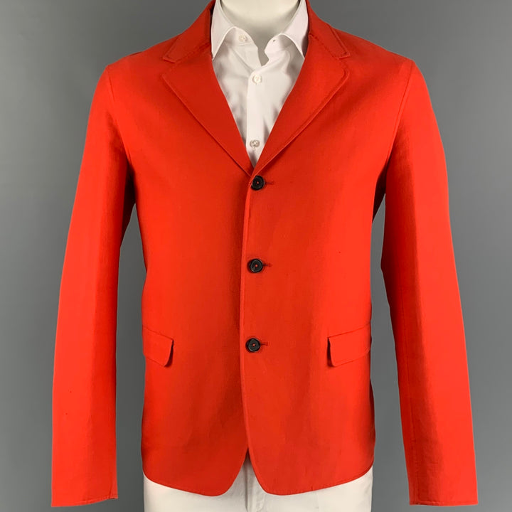 JIL SANDER SS14 Size 44 Orange Cotton Notch Lapel Sport Coat