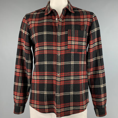A.P.C. Size L Black Multi-Color Plaid Wool Nylon Button Up Long Sleeve Shirt