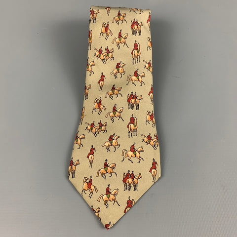 HERMES Grey Taupe Equestrian Silk Twill Tie