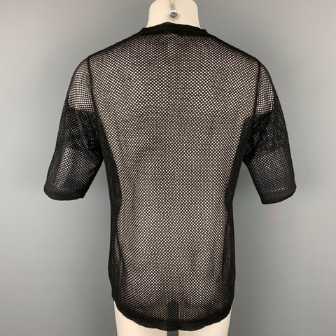 DRIES VAN NOTEN Size M Black Mesh Viscose Blend Short Sleeve T-shirt