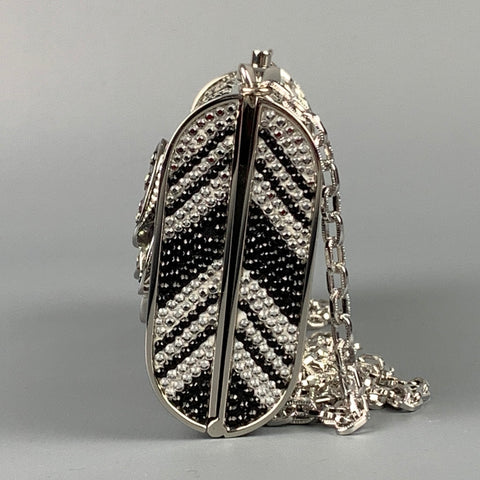 JUDITH LEIBER Silver & Black Chevron Metallic Rhinestones Handbag