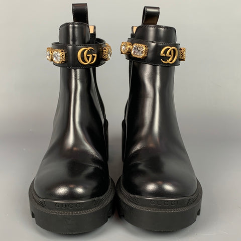 GUCCI Talla 5 Botines con adornos Trip de cuero negro