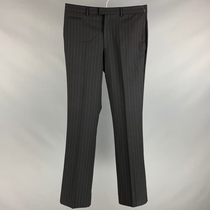 PS by PAUL SMITH Talla 30 Pantalones de vestir con parte delantera plana de lana a rayas grises
