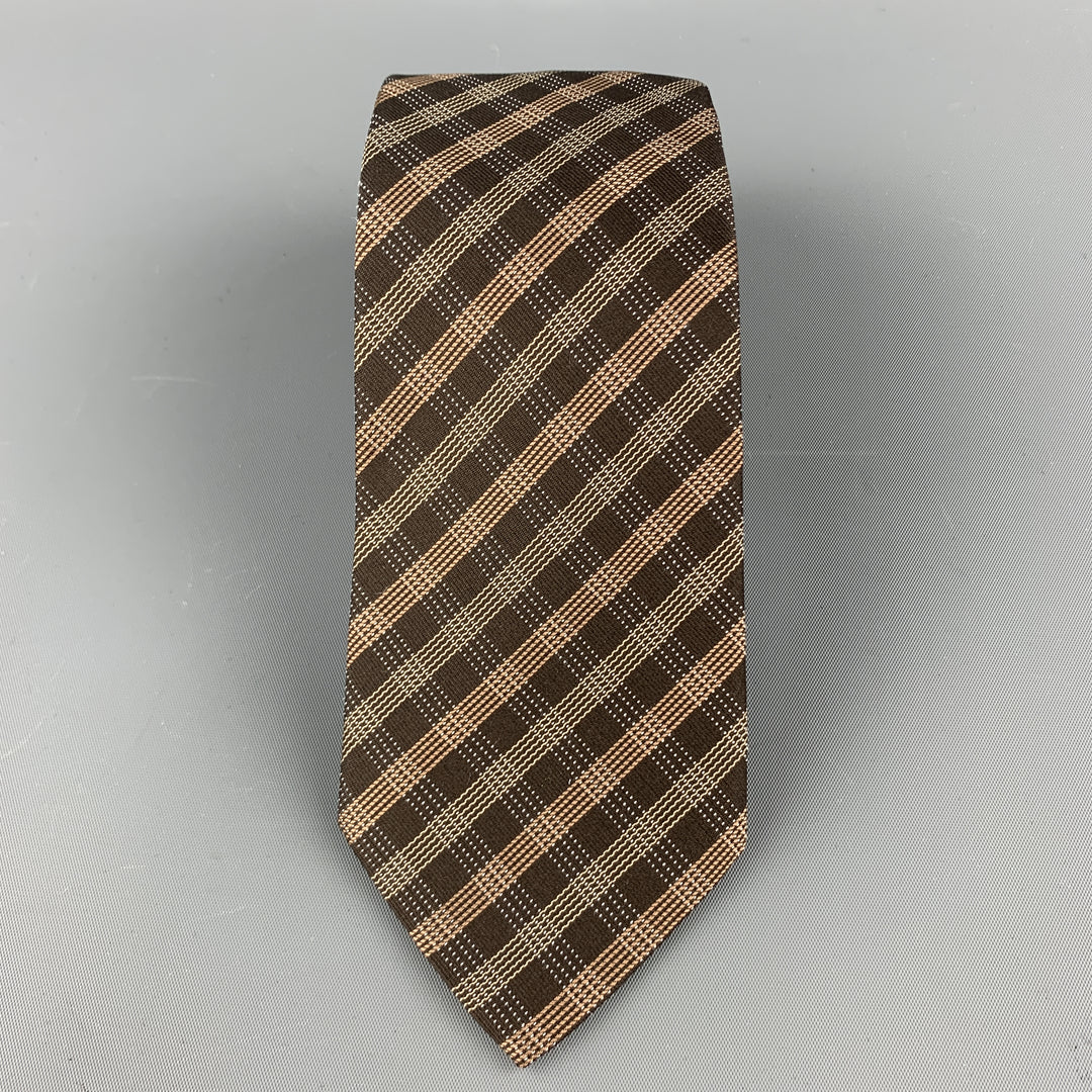 ARMANI COLLEZIONI Brown Plaid Silk Skinny Tie