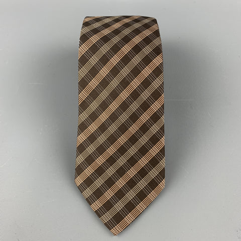 ARMANI COLLEZIONI Brown Plaid Silk Skinny Tie