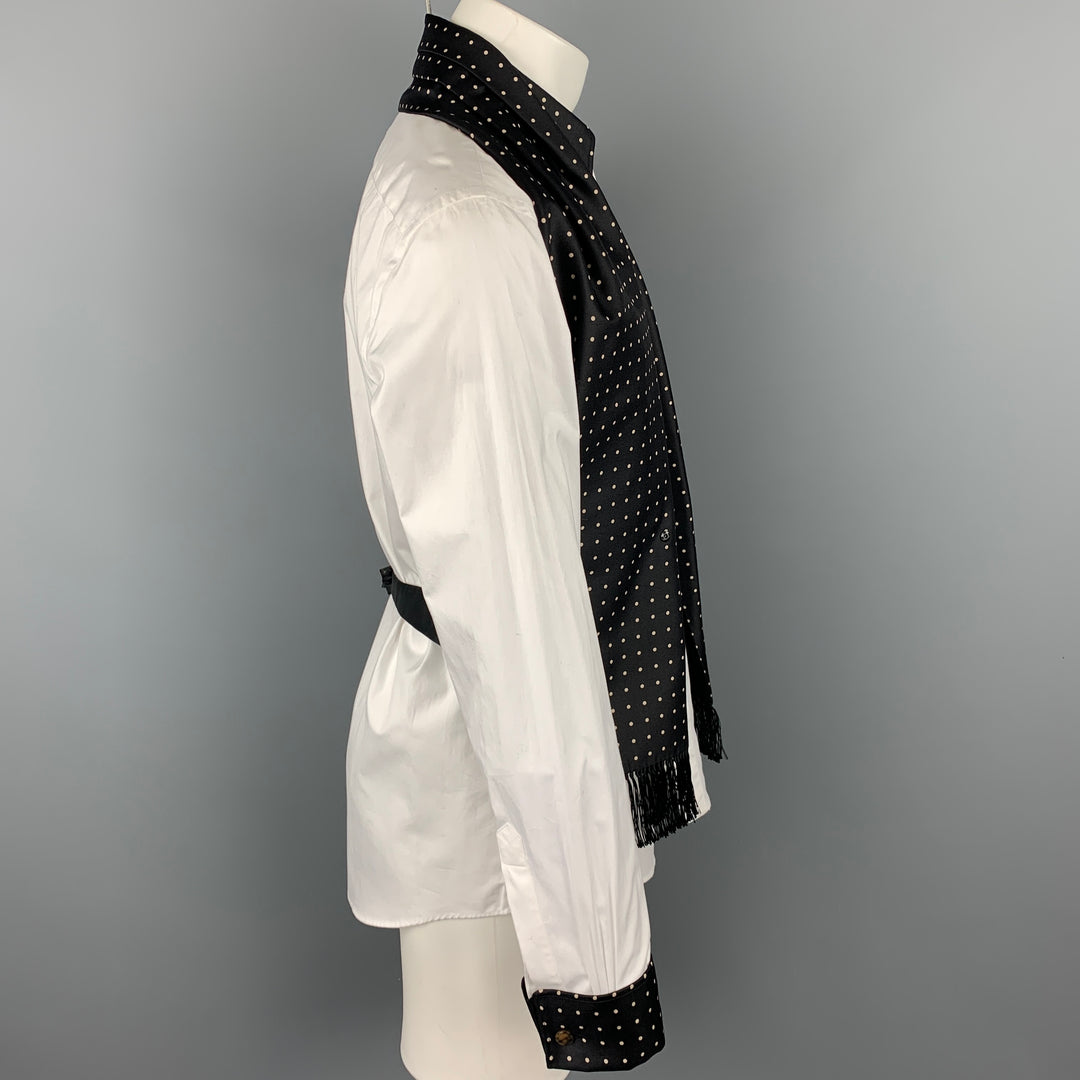 ALEXANDER MCQUEEN Size M White & Black Dots Cotton / Silk Long Sleeve Shirt