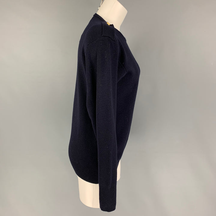 RALPH LAUREN Blue Label Size M Navy Gold Wool Embroidered Epaulettes Pullover
