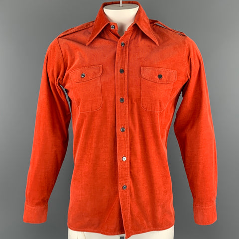 WILKES BASHFORD Size L Orange Corduroy Epaulettes Long Sleeve Shirt