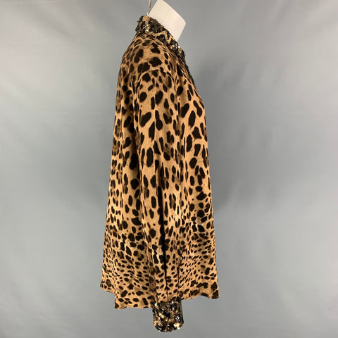 DOLCE & GABBANA Size L Tan Brown Viscose Blend Animal Print Hidden Placket Shirt