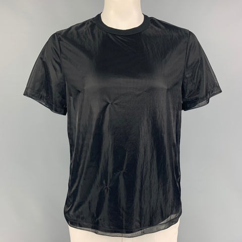 HELMUT LANG Size L Black Cotton Polyamide Layered Crew-Neck T-shirt
