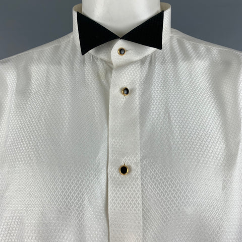 BRIONI Size XL Off White Jacquard Silk Cotton Tuxedo Long Sleeve Shirt