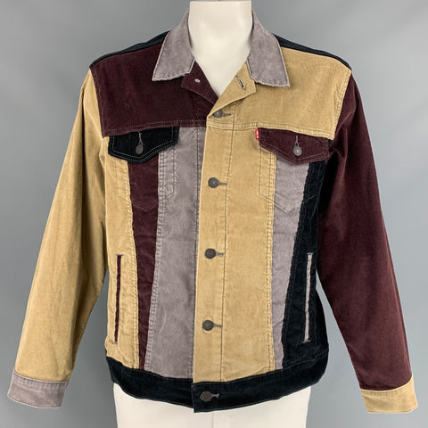 LEVI'S PREMIUM Size XL Multi-Color Patchwork Corduroy Trucker Jacket