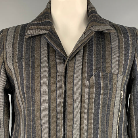 STEPHAN SCHNEIDER Size XL Grey Green Stripe Wool Cotton Jacket