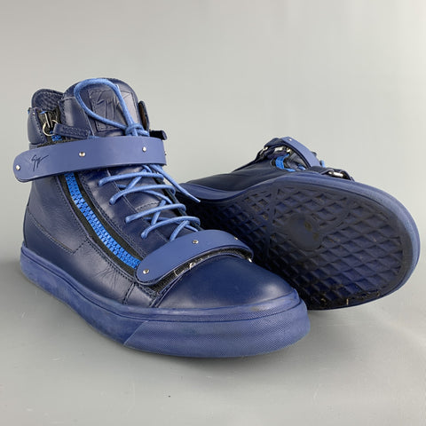 GIUSEPPE ZANOTTI Size 13 Navy Leather High Top Lace Up Sneakers