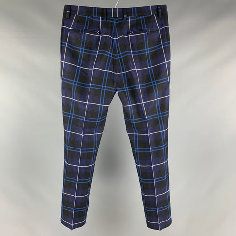 VERSACE Size 32 Navy Blue & White Plaid Wool Zip Fly Dress Pants