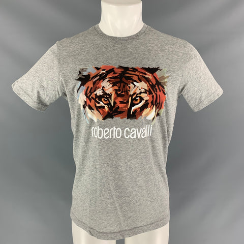 ROBERTO CAVALLI Size M Grey Brown Graphic Cotton T-shirt