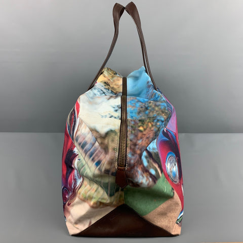 PAUL SMITH Multi-Color Print Leather Trim Canvas Bag