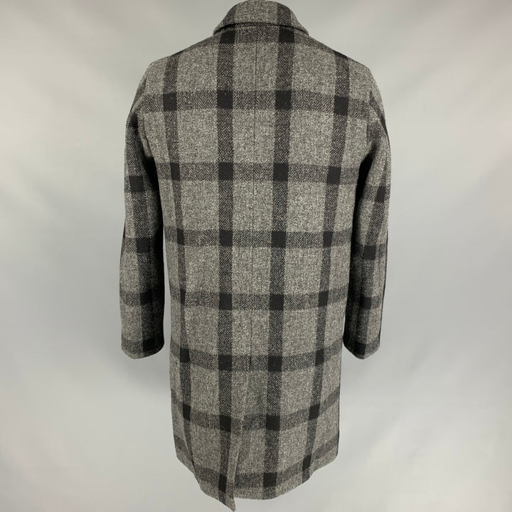 MACKINTOSH Size 42 Grey & Black Plaid Wool Hidden Placket Coat
