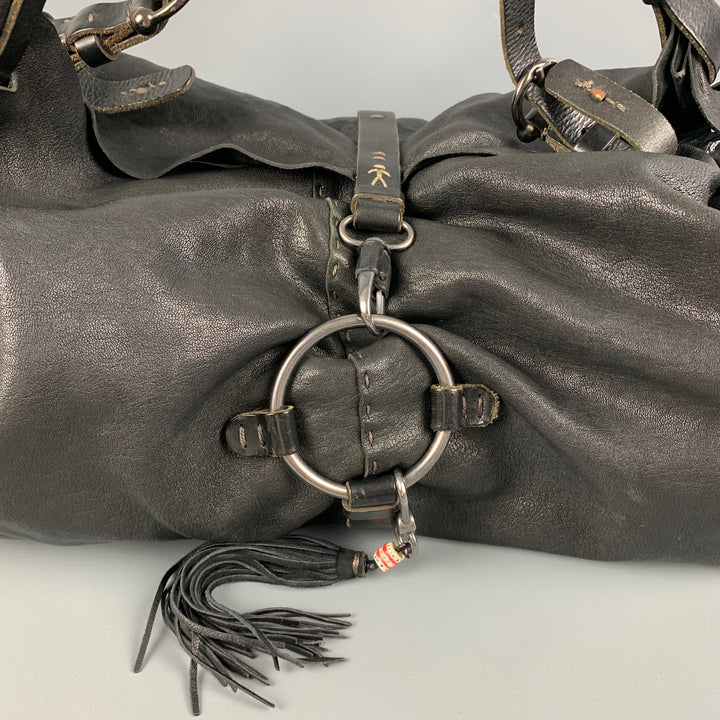 HENRY BEGUELIN Black Distressed Leather Top Handle Bag