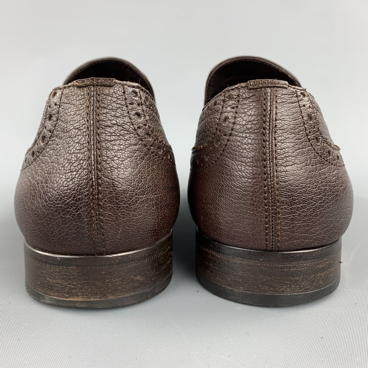 BALLY Danube Size 10 Brown Perforated Leather Cap Toe Loafers