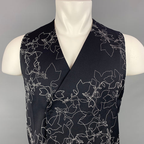 EMPORIO ARMANI Size 38 Black & White Embroidery Wool Double Breasted Vest