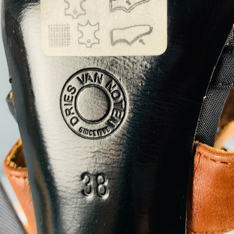 DRIES VAN NOTAN Talla 8 Sandalias de tiras de cuero negro marrón