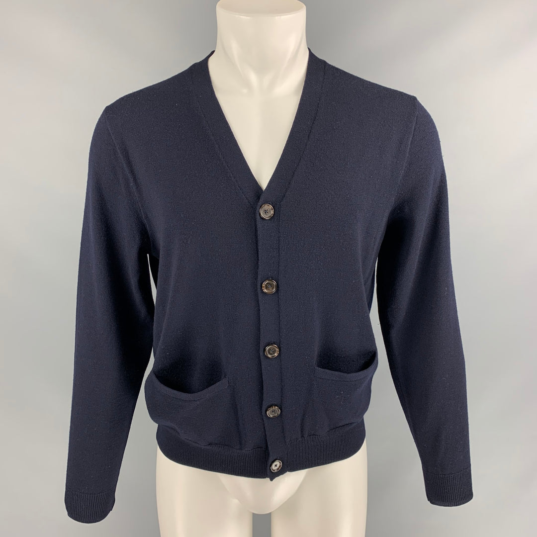 POLO by RALPH LAUREN Size M Navy Brown Solid Merino Wool Elbow Patches Cardigan