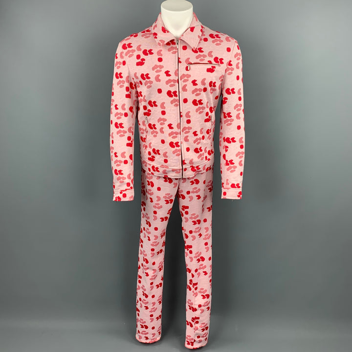vintage VERSUS par GIANNI VERSACE Taille 38 Ensemble de costume zippé en coton imprimé rose et rouge