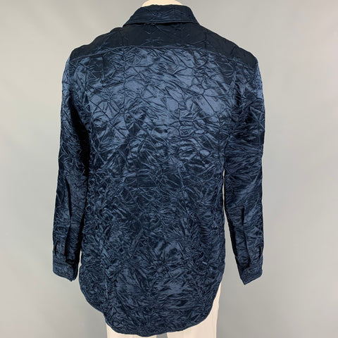 SIES MARJAN Size XL Navy Wrinkled Viscose Button Up Long Sleeve Shirt