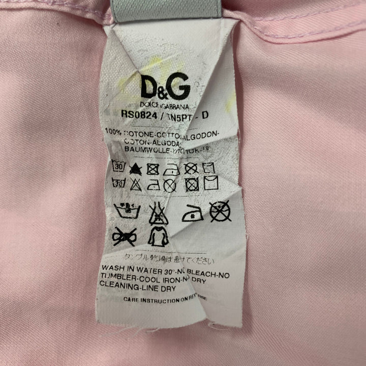 D&G by DOLCE & GABBANA Size XL Pink Pleated Cotton Long Sleeve Shirt