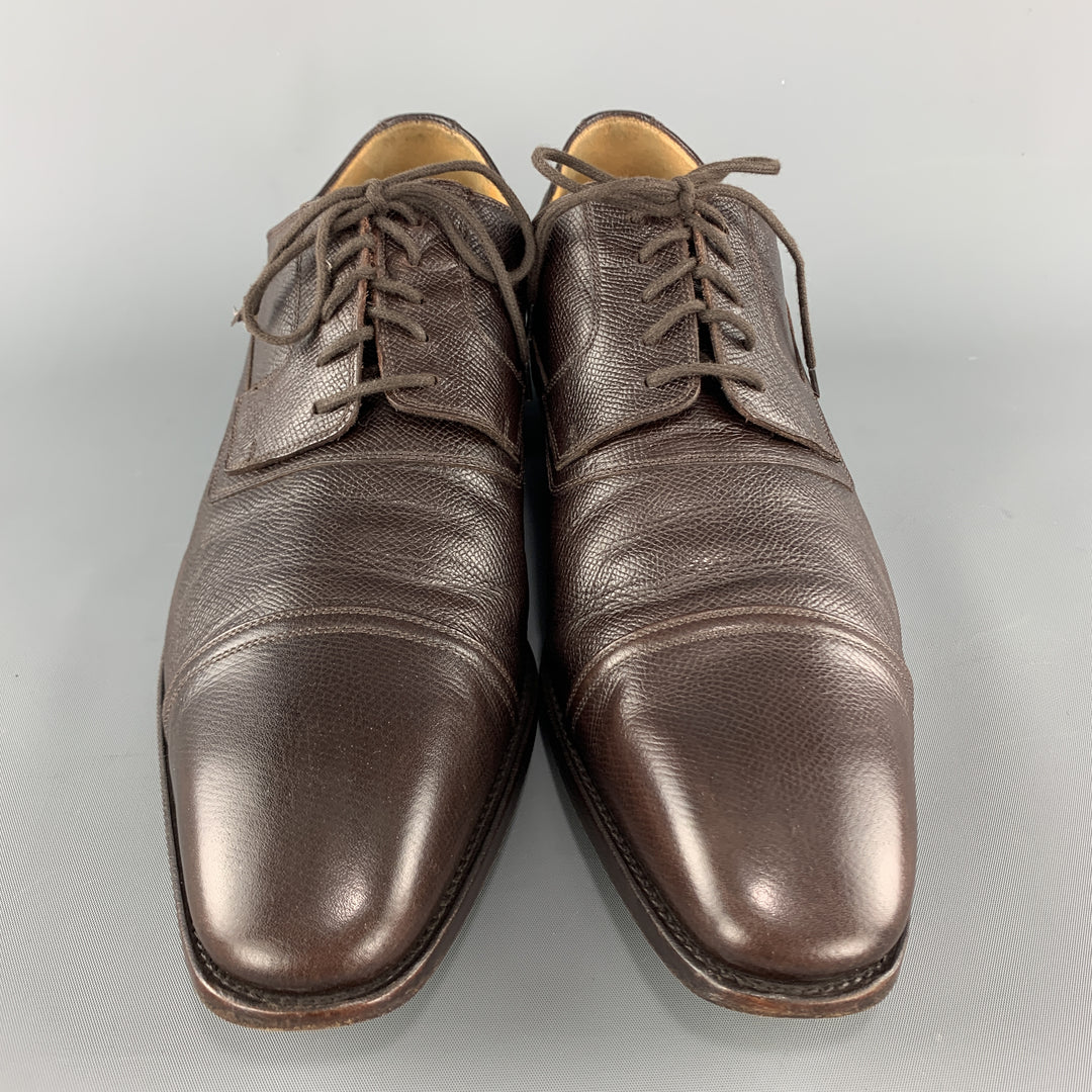 GUCCI Size 12 Brown Textured Leather Cap Lace Up Dress Shoes