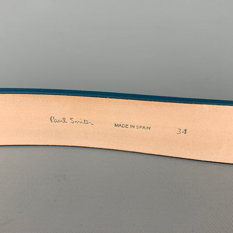 PAUL SMITH Size 34 Blue Multi-Color Stripe Leather Belt