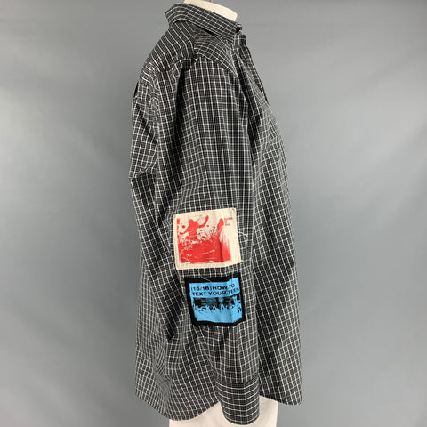 RAF SIMONS Size 44 Black White Checkered Cotton Polyester Long Sleeve Shirt
