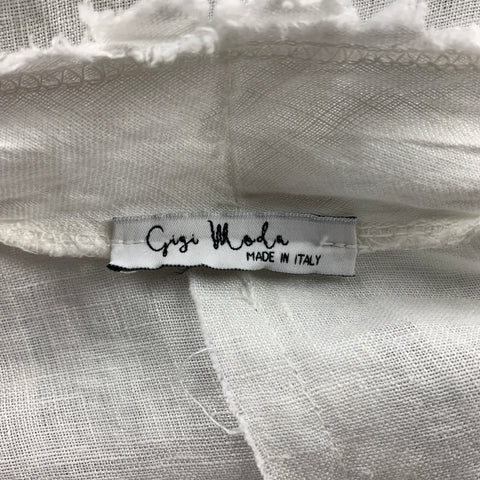 GIGI Size L White Linen Asymmetrical Open Front Coat