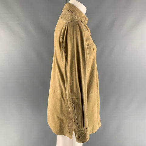RALPH LAUREN Camisa de manga larga con botones de cuero macizo natural talla M