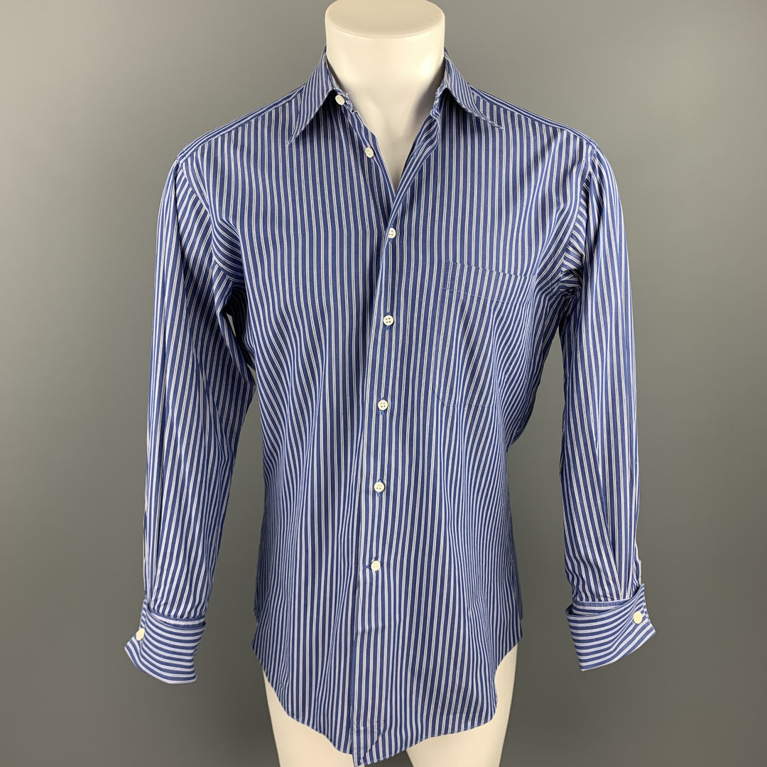 ERMENEGILDO ZEGNA Size S Navy Stripe Cotton French Cuff Long Sleeve Shirt