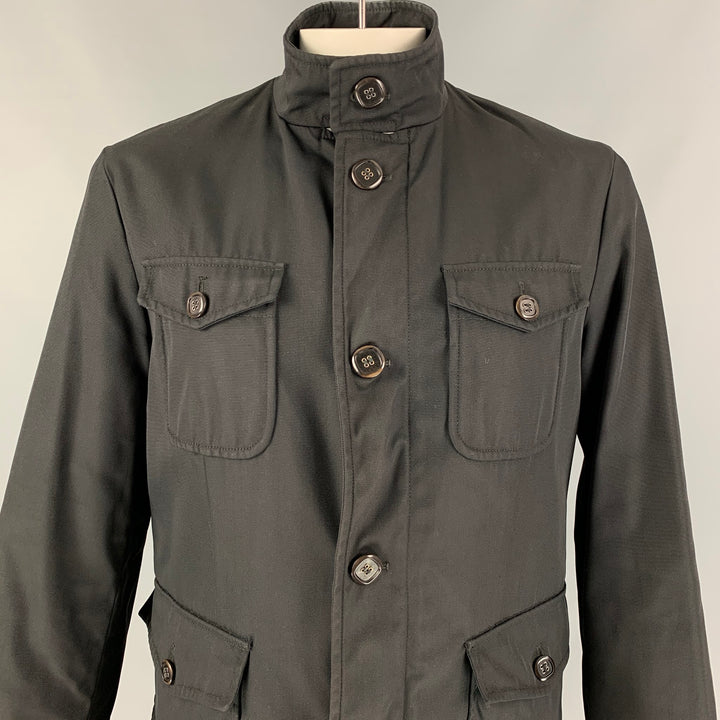 ETRO Size L Black Nylon Cotton Zip & Buttons Jacket